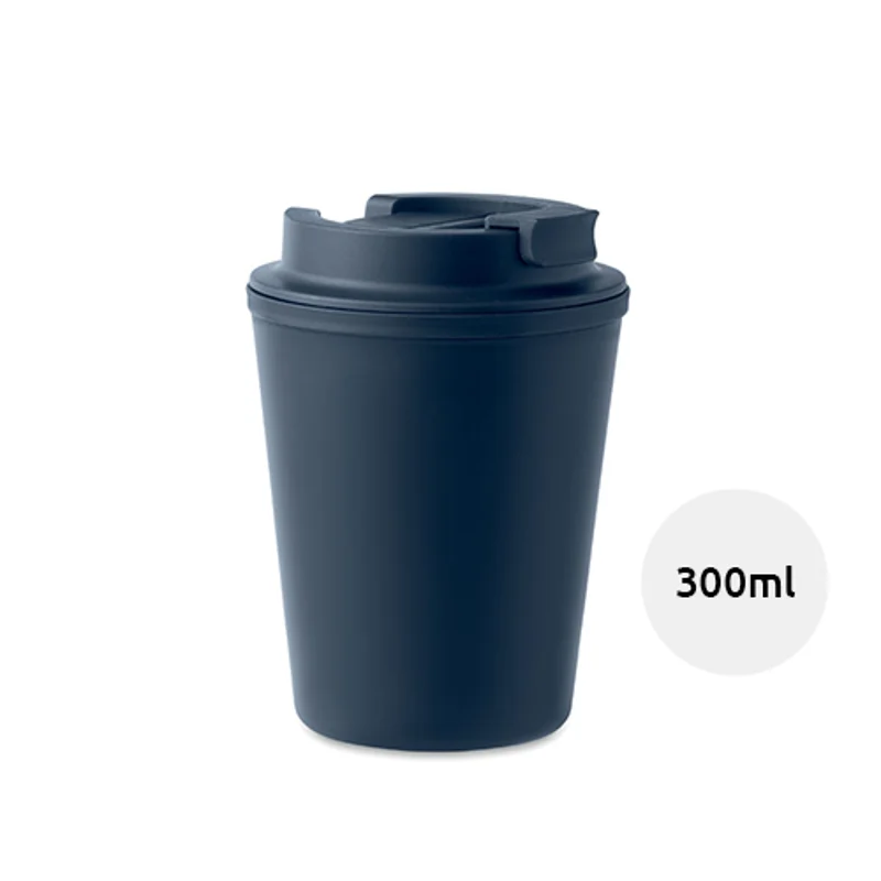 Bicchiere termico a doppio strato con coperchio e cannuccia in plastica riciclata da 300ml