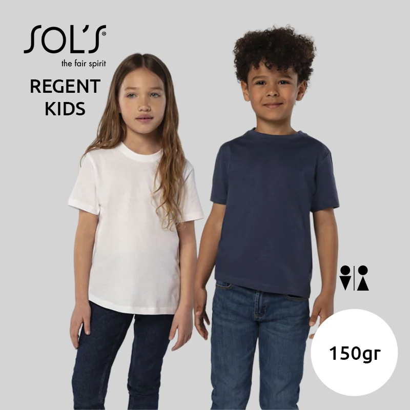 T-shirt SOL'S REGENT da bambino unisex 100% cotone a girocollo taglio regolare 150gr