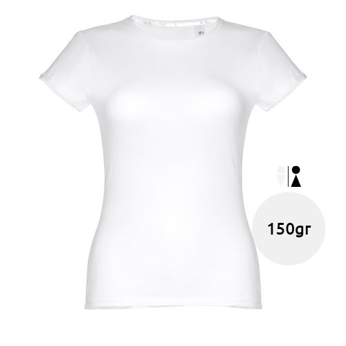 T-shirt da donna bianca a girocollo taglio aderente 100% cotone 150gr