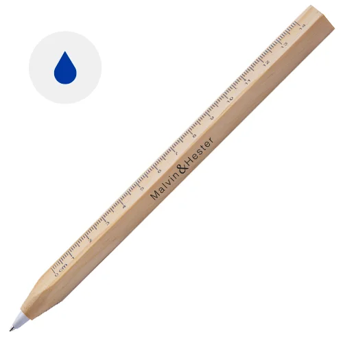 Penna a sfera in legno con righello da 14cm refill blu