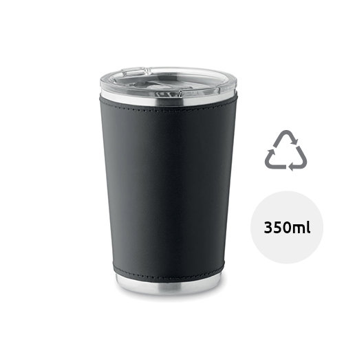 Bicchiere doppio strato in acciaio inox riciclato e custodia rimovibile in PU con coperchio da 350ml