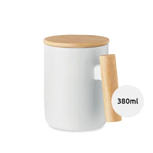 Tazza in porcellana con coperchio e manico in bambù da 380ml