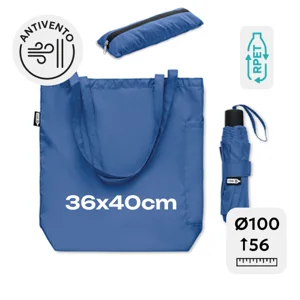 Set ecologico RPET con ombrello pieghevole antivento manuale 21” e shopper 36x40cm