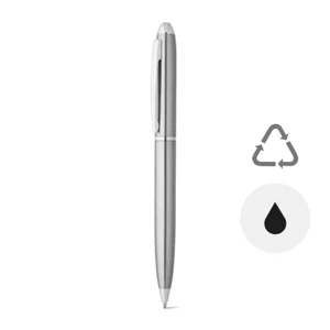 Penna a sfera a rotazione in acciaio inossidabile riciclato con clip in astuccio regalo in sughero refill nero