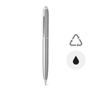 Penna a sfera a rotazione in acciaio inossidabile riciclato con clip in astuccio regalo in sughero refill nero