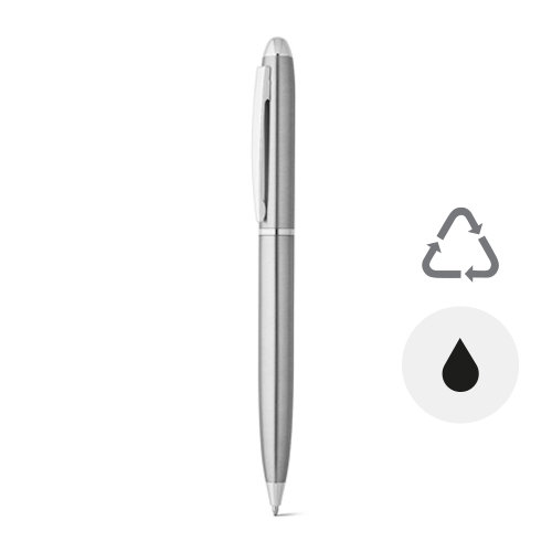 Penna a sfera a rotazione in acciaio inossidabile riciclato con clip in astuccio regalo in sughero refill nero