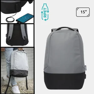 Zaino antifurto da 15'' in RPET con protezione RFID e porta USB