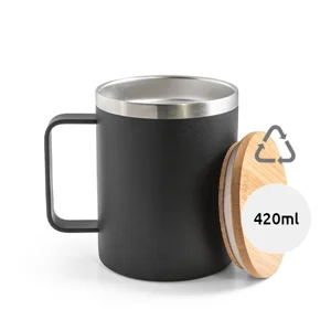 Tazza termica in acciaio inossidabile riciclato con coperchio in bambù con confezione regalo da 420ml