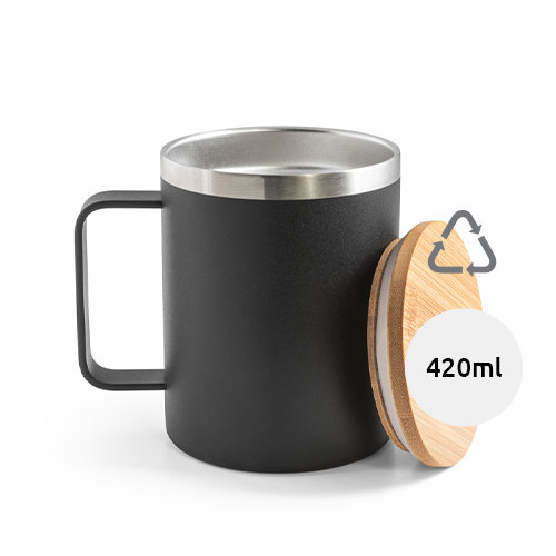 Tazza termica in acciaio inossidabile riciclato con coperchio in bambù con confezione regalo da 420ml