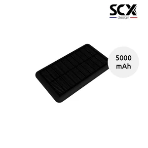 Power bank in gomma a ricarica solare a marchio SCX con personalizzazione luminosa da 5000mAh fornito in scatola regalo