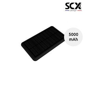 Powerbank in gomma a ricarica solare a marchio SCX con personalizzazione luminosa da 5000mAh fornito in scatola regalo