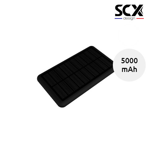 Power bank in gomma a ricarica solare a marchio SCX con personalizzazione luminosa da 5000mAh fornito in scatola regalo