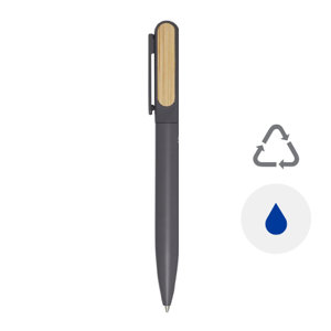 Penna a sfera in alluminio e plastica riciclata e particolare in bambù refill blu