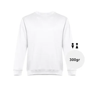 Felpa da adulto unisex bianca a girocollo in cotone e poliestere 300gr