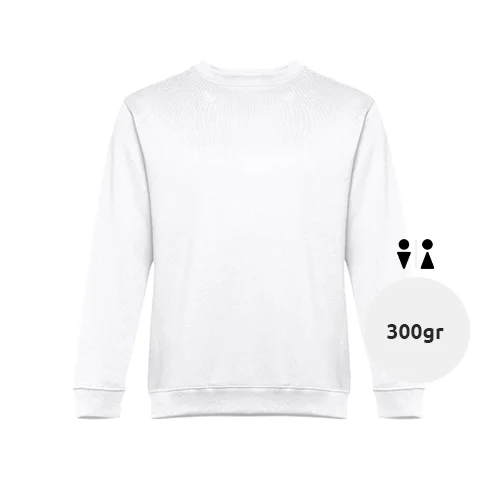 Felpa da adulto unisex bianca a girocollo in cotone e poliestere 300gr