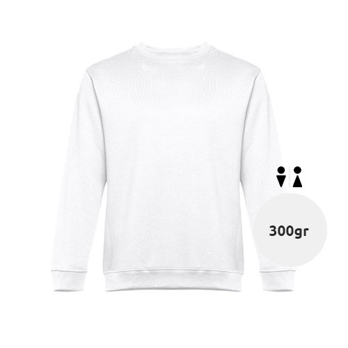 Felpa da adulto unisex bianca a girocollo in cotone e poliestere 300gr