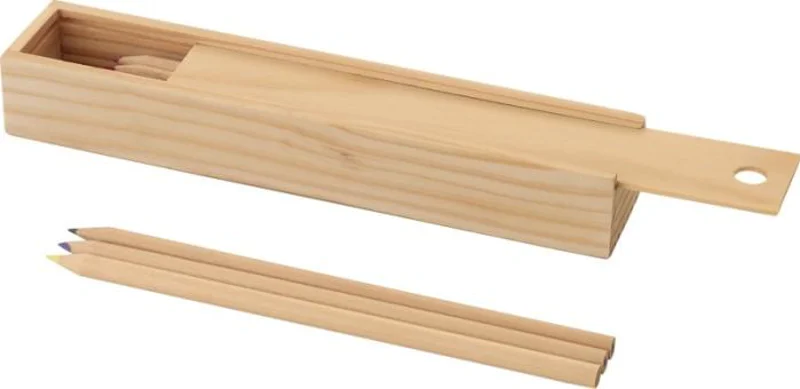 Set di 12 matite colorate in confezione di legno con righello scorrevole