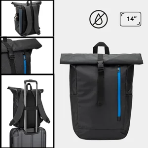 Zaino porta pc da 14" roll top in poliestere riciclato con rivestimento idrorepellente