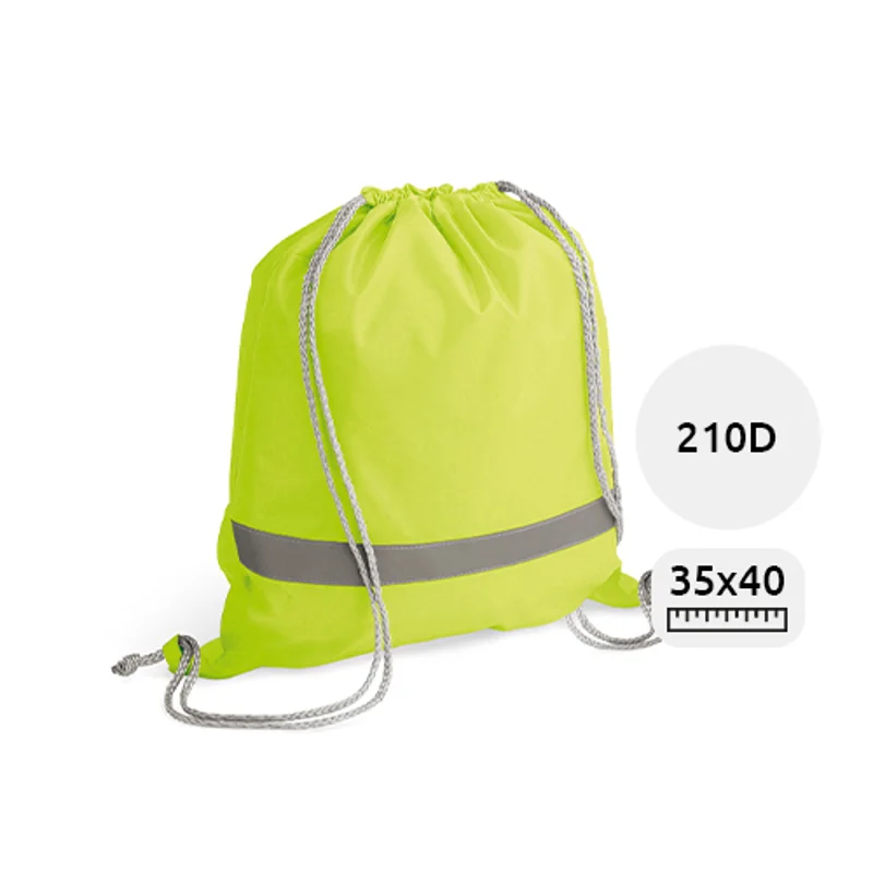 Sacca in poliestere con dettagli riflettenti per alta visibilità e con chiusura a coulisse da 210D 35X40cm