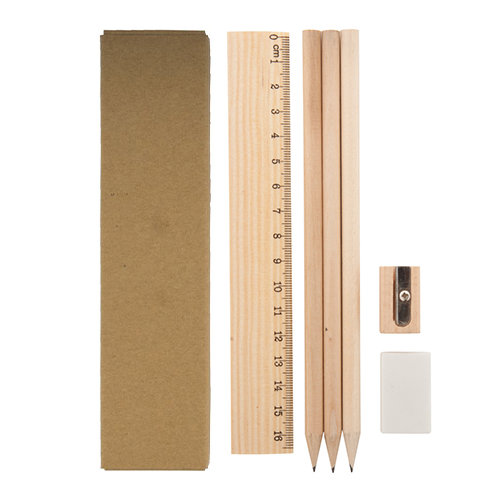 Set composto da matite righello temperamatite e gomma in confezione di cartone