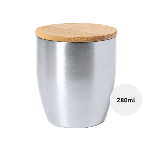 Tazza in acciaio inox a doppia parete con coperchio in bambù 280ml