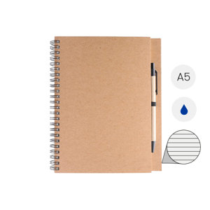 Block notes A5 con fogli a righe e penna in carta riciclata