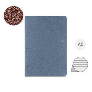 Block note A5 copertina semirigida composta da scarti della buccia di caffé e 100 pagine a righe prodotta con scarti di cotone