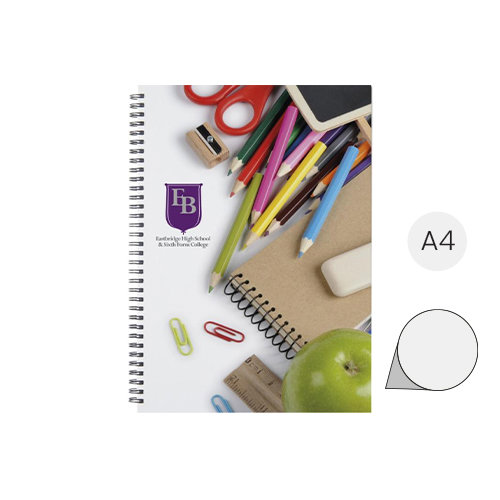 Block notes A4 Desk-Mate con rilegatua a spirale nera e 80 fogli e copertina rigida totalmente personalizzabili