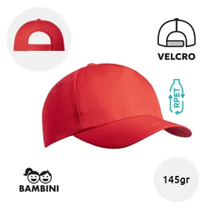 Cappellino per bambini in RPET 145gr a 5 pannelli con chiusura a velcro