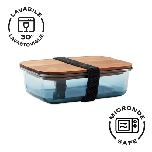 Porta pranzo in vetro con coperchio in legno di acacia da 800ml