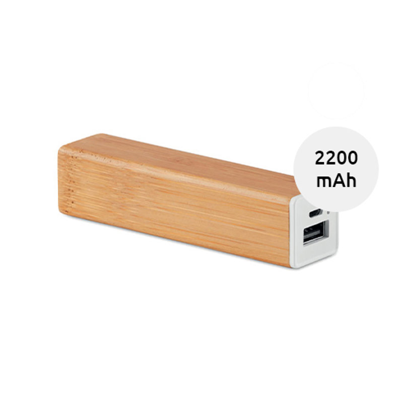 Power bank portatile in bambù con porta USB-C da 2200mAh in confezione regalo