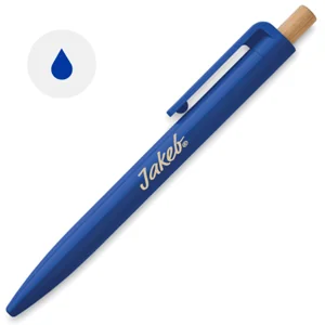 Penna a sfera in ABS riciclato con pulsante in bambù e refill blu