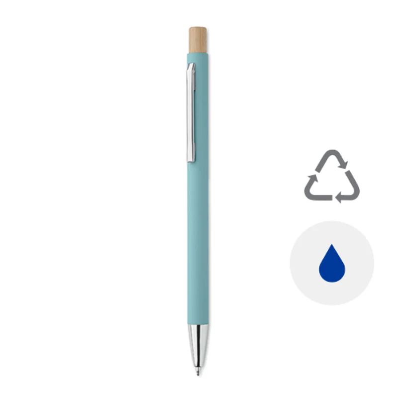 Penna a sfera in alluminio riciclato con finitura gommata refill blu