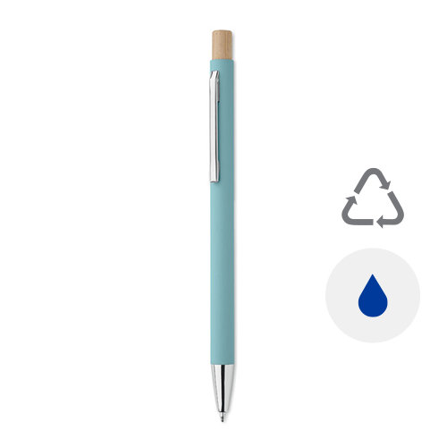 Penna a sfera in alluminio riciclato con finitura gommata refill blu