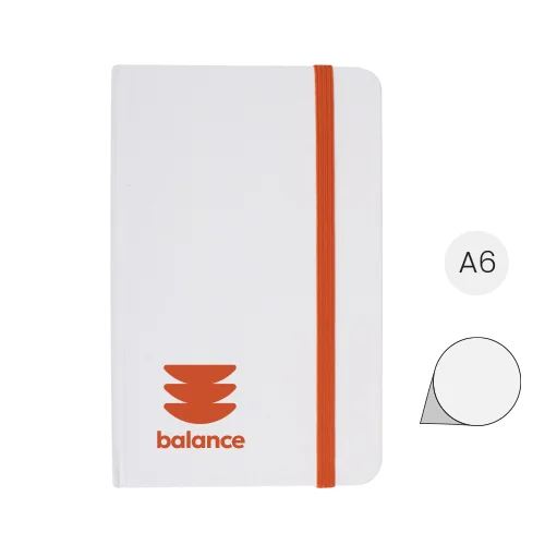Block Notes A6 con copertina in cartoncino e 80 fogli neutri e con elastico e segnapagine in coordinato