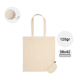 Shopper pieghevole in 100% cotone biologico con manici lunghi da 120gr 38x42cm