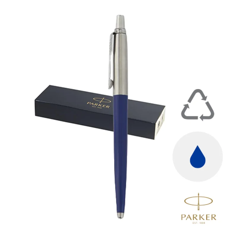 Penna a sfera a marchio Parker con plastica e acciaio riciclato in refill blu