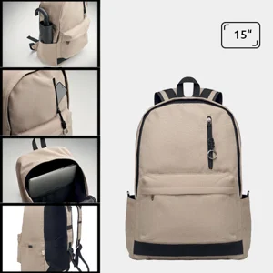 Zaino porta pc in cotone riciclato da 15 pollici con tasche frontali e laterali schienale fondo e spallacci imbottiti