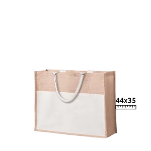 Borsa spiaggia in juta con manici in cotone e tasca frontale 44×35×15cm