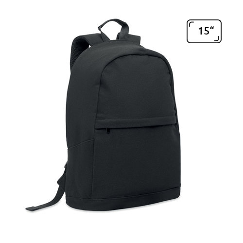 Zaino porta pc da 15" in cotone e poliestere riciclato con tasca frontale e spallacci imbottiti