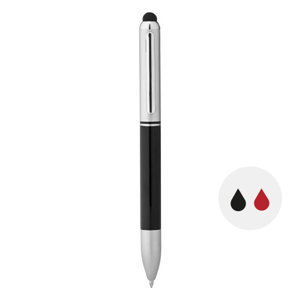 Penna a sfera in metallo multicolore con punta touch screen e due refill nero rosso