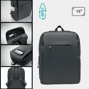 Zaino porta pc da 15" in RPET con scomparti imbottiti e varie tasche e schianle spallacci imbottiti