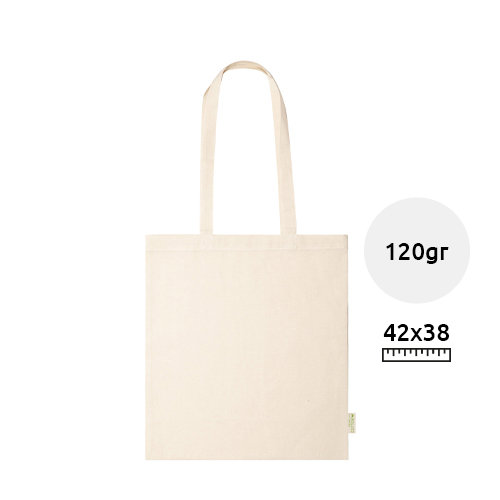 Shopper in 100% Cotone biologico con manici lunghi in colore naturale da 120gr 38x42cm