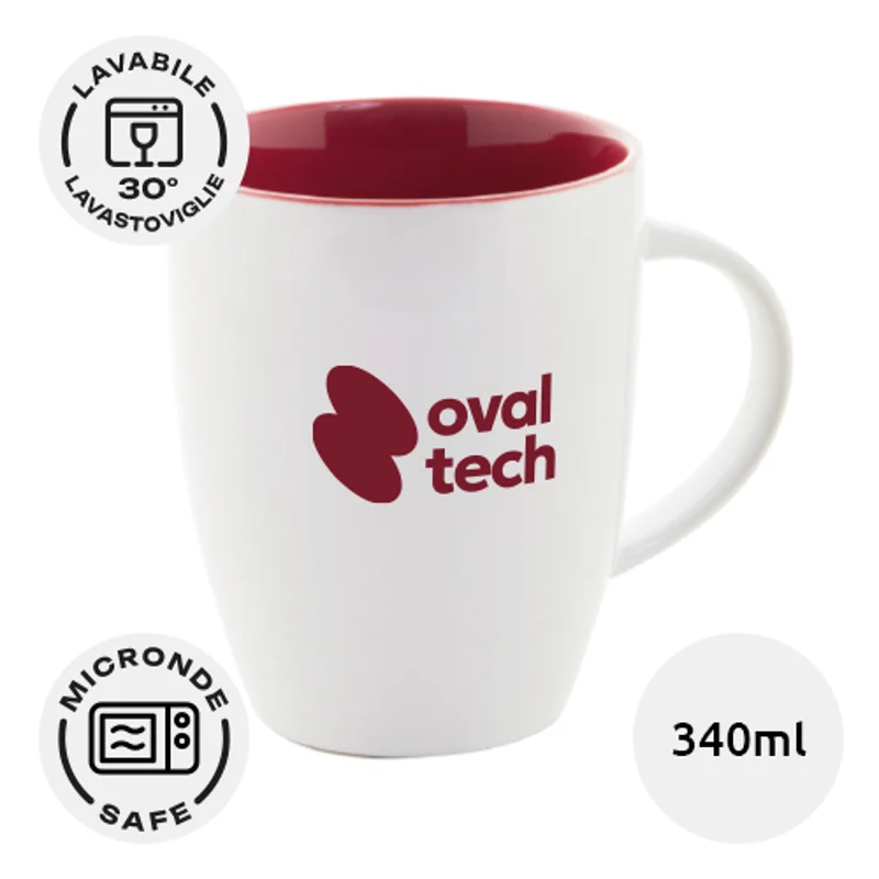 Tazza in ceramica bianca da 340ml con interno colorato e scatola regalo in carta kraft