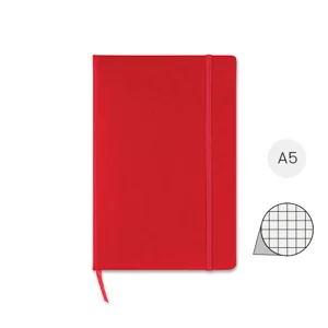 Block notes A5 copertina rigida PVC 96 fogli in carta riciclata a quadretti con elastico e segnapagina in coordinato