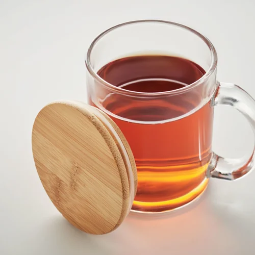 Tazza in vetro riciclato con coperchio in bambù da 300ml