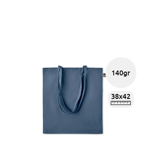 Shopper in cotone organico con manici lunghi disponibile in diverse colorazioni da 140gr 38x42cm