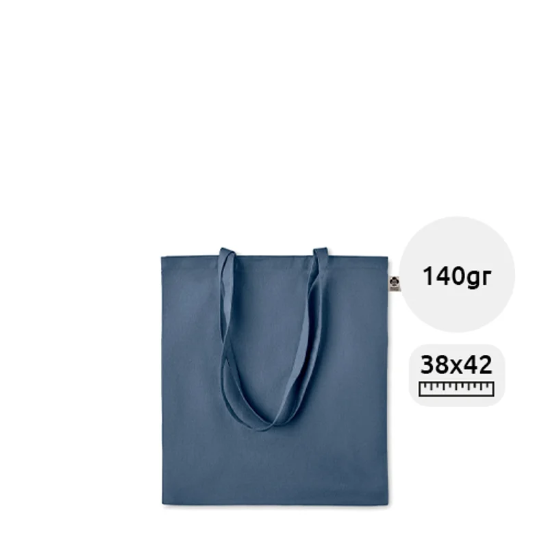 Shopper in cotone organico con manici lunghi disponibile in diverse colorazioni da 140gr 38x42cm