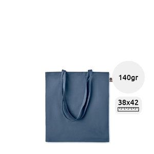Shopper in cotone organico con manici lunghi disponibile in diverse colorazioni da 140gr 38x42cm