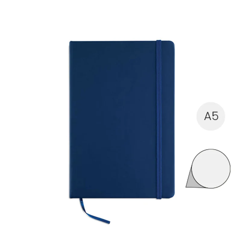 Block notes A5 con copertina rigida in PU e 96 fogli neutri in carta riciclata con elastico e segnalibro in coordinato